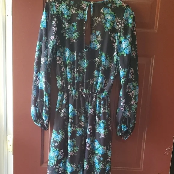 Show Me Your MuMu JOYCELYN Blue and Black Bishop Sleeve Sundress L - Picture 12 of 15